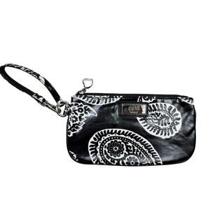 Gigi Hill Paisley Black and White Wristlet Zipper closure pink inside lining
